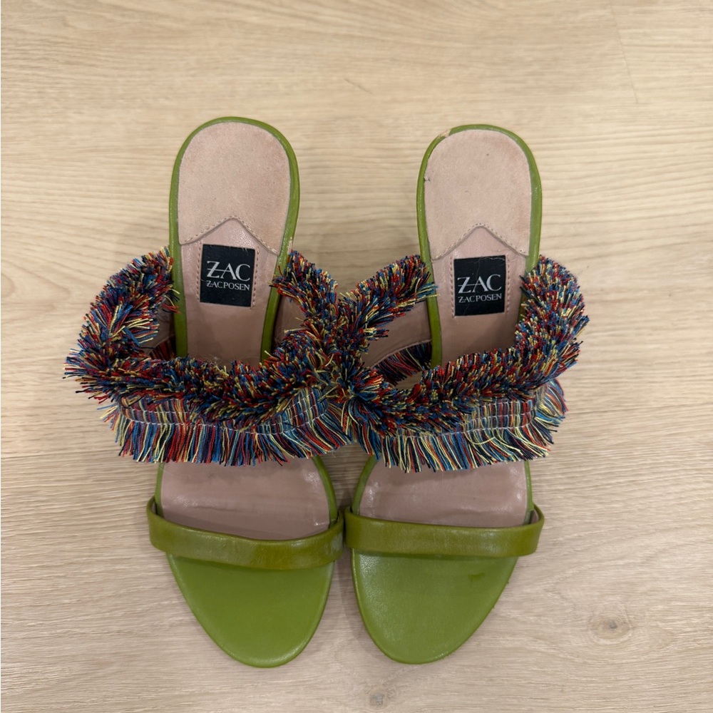 Zac Posen Multicolor Fringe Green Heels